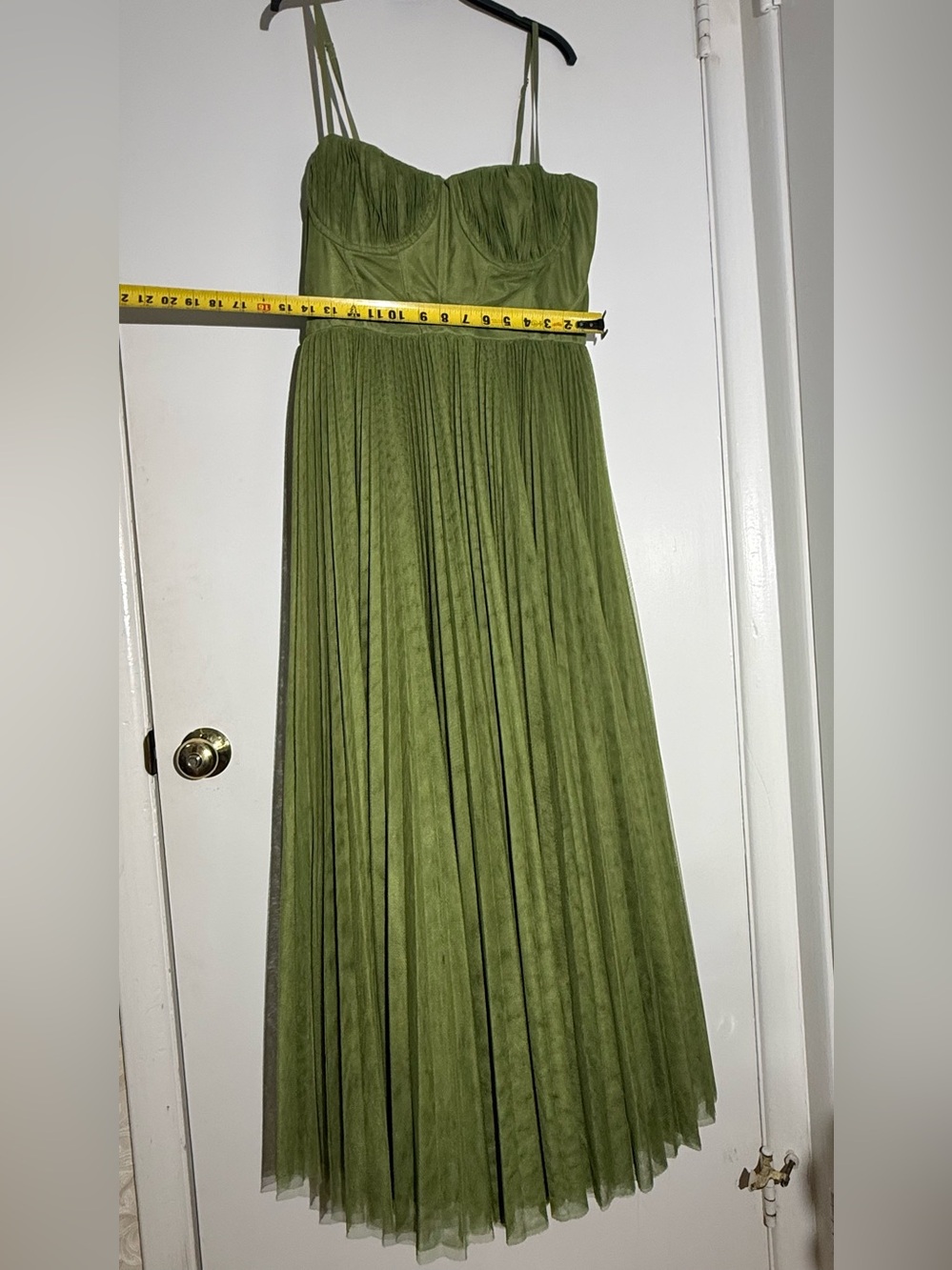 Hutch Anthropologie Olive Green Amara Corset Pleated Tulle Fit Flare Midi Dress - Picture 5 of 16